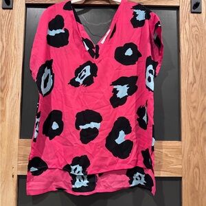 Caramela Bonnie Hot Pink Abstract Leopard Blouse Small